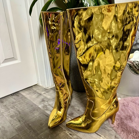 Fashion to Figure Shoes - Fashion to Figure Metallic Gold Over the Knee Boots